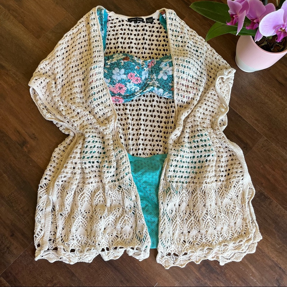 Jeanne Pierre Crochet Coverup Cardigan Vest Size L